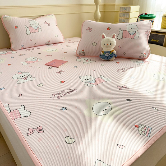 91家纺网 家纺一手货源 找家纺 宜派家纺 2026新款冰豆豆席卡通凉席凉感值过0.21可机洗夏天学生宿舍单人席子 心心蜜狗-床席