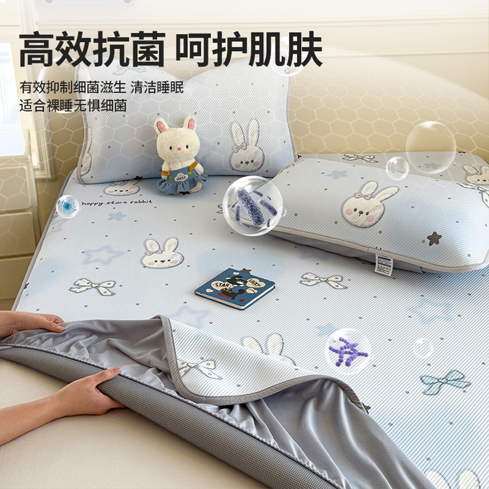 91家纺网 家纺一手货源 找家纺 宜派家纺 2026新款冰豆豆席卡通凉席凉感值过0.21可机洗夏天学生宿舍单人席子 波点星星兔-床笠