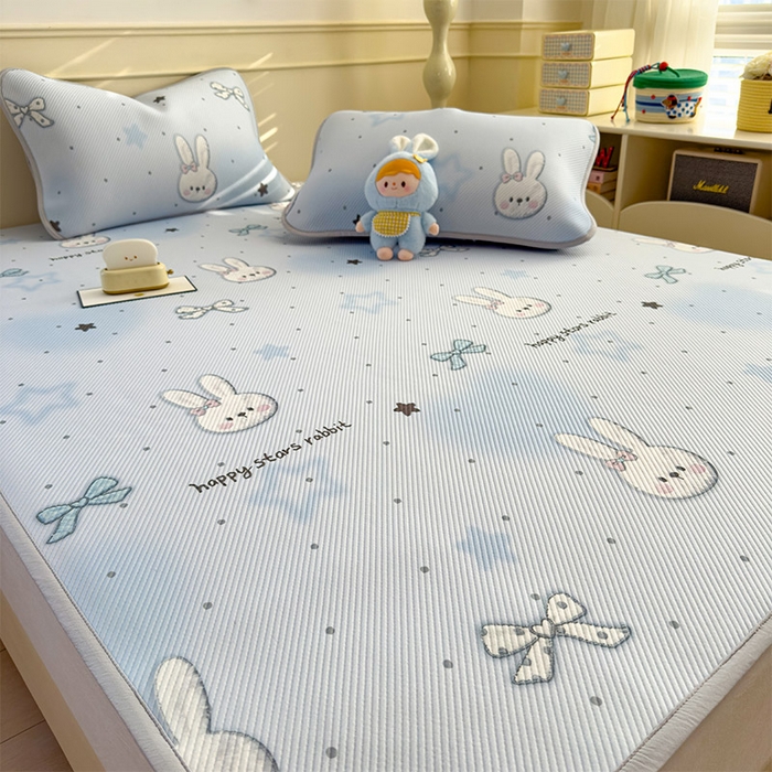 91家纺网 家纺一手货源 找家纺 宜派家纺 2026新款冰豆豆席卡通凉席凉感值过0.21可机洗夏天学生宿舍单人席子 波点星星兔-床笠