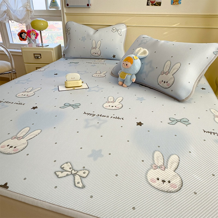 91家纺网 家纺一手货源 找家纺 宜派家纺 2026新款冰豆豆席卡通凉席凉感值过0.21可机洗夏天学生宿舍单人席子 波点星星兔-床笠