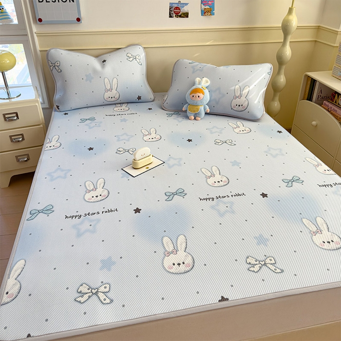 91家纺网 家纺一手货源 找家纺 宜派家纺 2026新款冰豆豆席卡通凉席凉感值过0.21可机洗夏天学生宿舍单人席子 波点星星兔-床笠