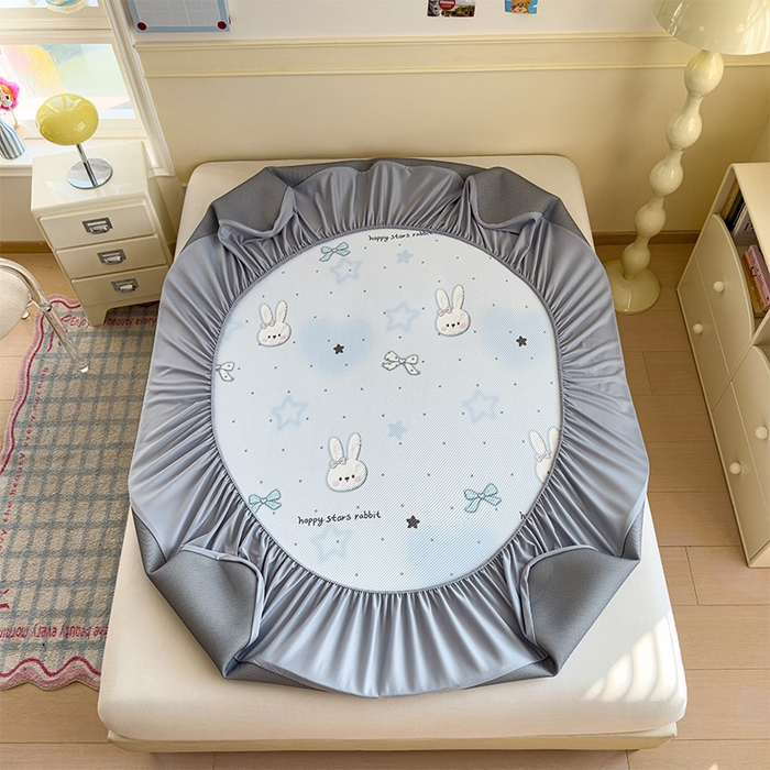 91家纺网 家纺一手货源 找家纺 宜派家纺 2026新款冰豆豆席卡通凉席凉感值过0.21可机洗夏天学生宿舍单人席子 波点星星兔-床笠