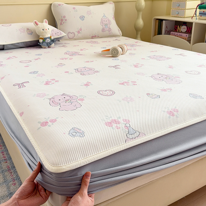 91家纺网 家纺一手货源 找家纺 宜派家纺 2026新款冰豆豆席卡通凉席凉感值过0.21可机洗夏天学生宿舍单人席子 爱心兔-床笠