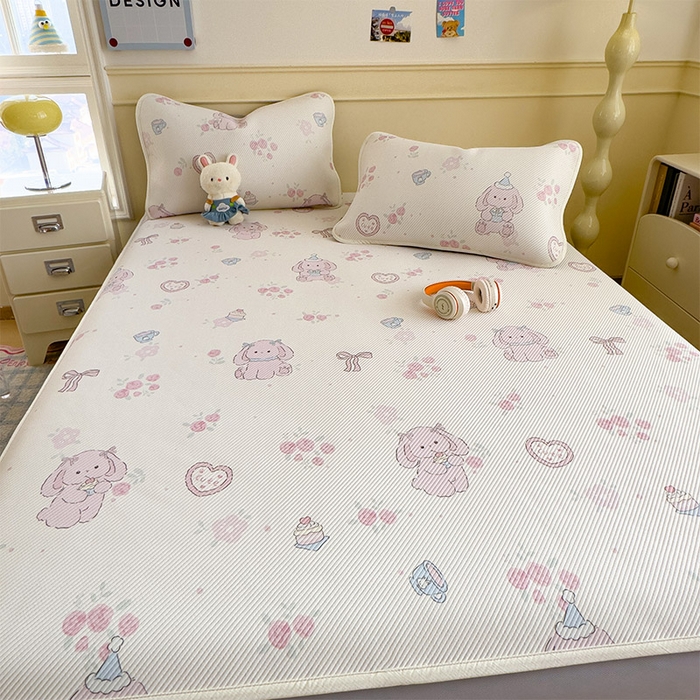 91家纺网 家纺一手货源 找家纺 宜派家纺 2026新款冰豆豆席卡通凉席凉感值过0.21可机洗夏天学生宿舍单人席子 爱心兔-床笠