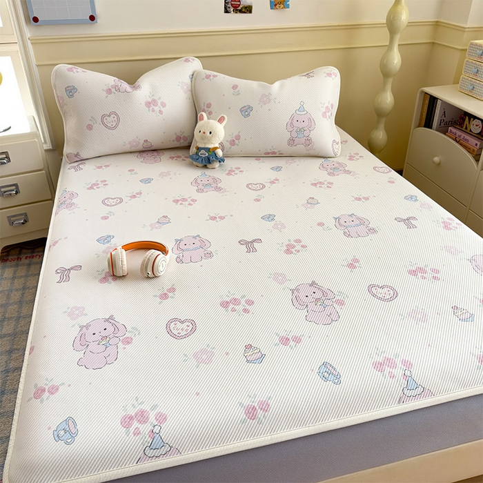 91家纺网 家纺一手货源 找家纺 宜派家纺 2026新款冰豆豆席卡通凉席凉感值过0.21可机洗夏天学生宿舍单人席子 爱心兔-床笠