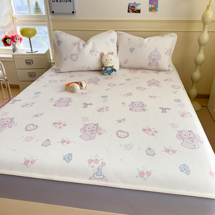 91家纺网 家纺一手货源 找家纺 宜派家纺 2026新款冰豆豆席卡通凉席凉感值过0.21可机洗夏天学生宿舍单人席子 爱心兔-床笠