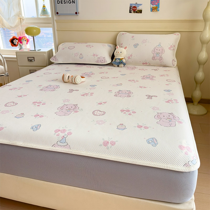 91家纺网 家纺一手货源 找家纺 宜派家纺 2026新款冰豆豆席卡通凉席凉感值过0.21可机洗夏天学生宿舍单人席子 爱心兔-床笠