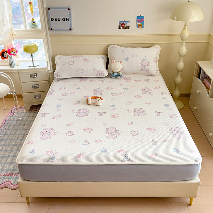 91家纺网 家纺一手货源 找家纺 宜派家纺 2026新款冰豆豆席卡通凉席凉感值过0.21可机洗夏天学生宿舍单人席子 爱心兔-床笠