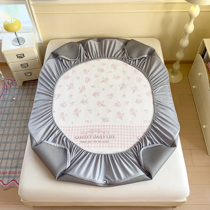 91家纺网 家纺一手货源 找家纺 宜派家纺 2026新款冰豆豆席卡通凉席凉感值过0.21可机洗夏天学生宿舍单人席子 粉色花海-床笠