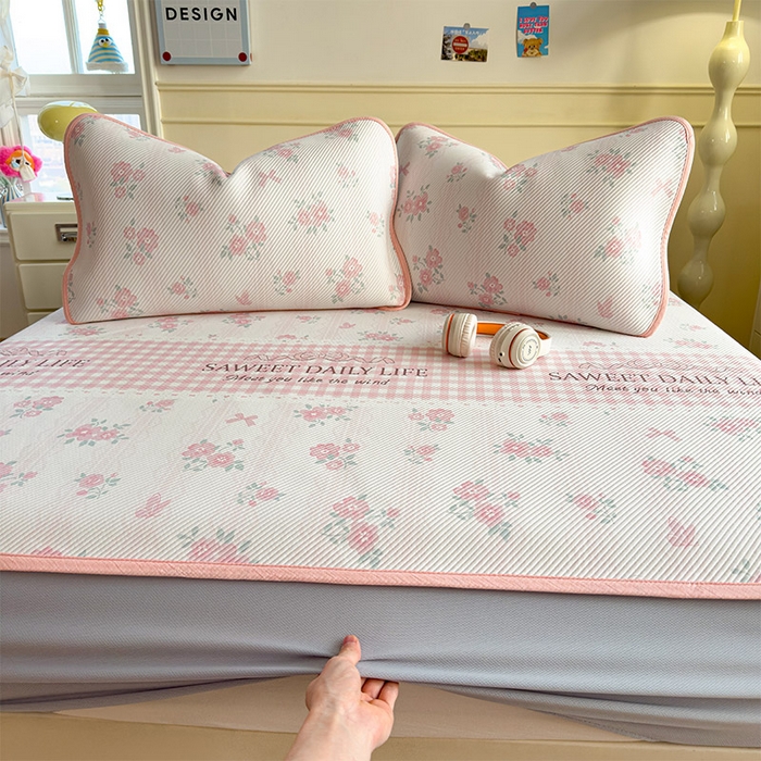 91家纺网 家纺一手货源 找家纺 宜派家纺 2026新款冰豆豆席卡通凉席凉感值过0.21可机洗夏天学生宿舍单人席子 粉色花海-床笠