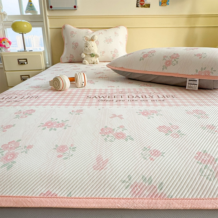 91家纺网 家纺一手货源 找家纺 宜派家纺 2026新款冰豆豆席卡通凉席凉感值过0.21可机洗夏天学生宿舍单人席子 粉色花海-床笠