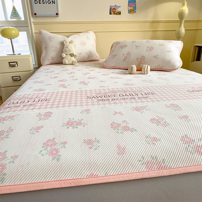 91家纺网 家纺一手货源 找家纺 宜派家纺 2026新款冰豆豆席卡通凉席凉感值过0.21可机洗夏天学生宿舍单人席子 粉色花海-床笠