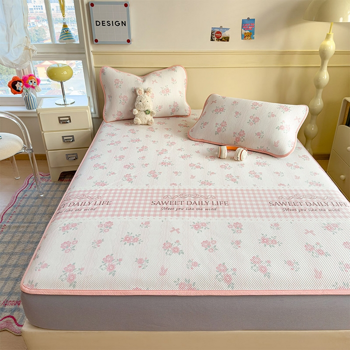 91家纺网 家纺一手货源 找家纺 宜派家纺 2026新款冰豆豆席卡通凉席凉感值过0.21可机洗夏天学生宿舍单人席子 粉色花海-床笠