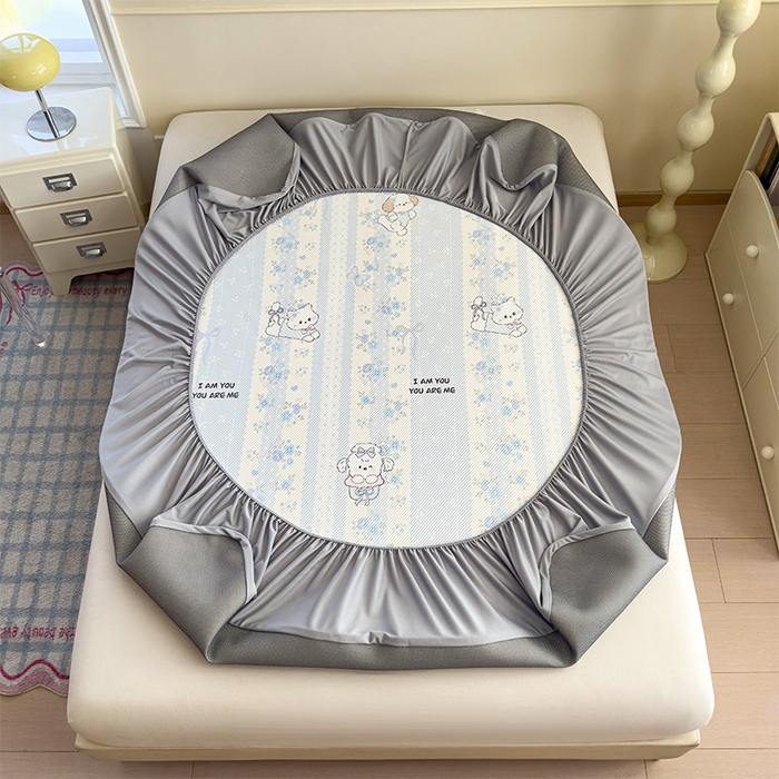 91家纺网 家纺一手货源 找家纺 宜派家纺 2026新款冰豆豆席卡通凉席凉感值过0.21可机洗夏天学生宿舍单人席子 花园物语-床笠