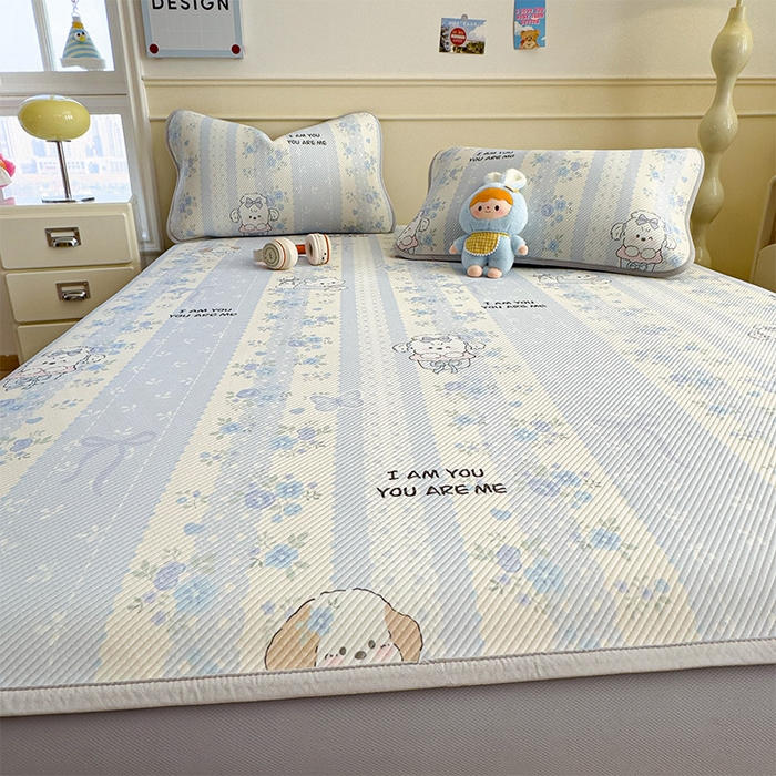 91家纺网 家纺一手货源 找家纺 宜派家纺 2026新款冰豆豆席卡通凉席凉感值过0.21可机洗夏天学生宿舍单人席子 花园物语-床笠