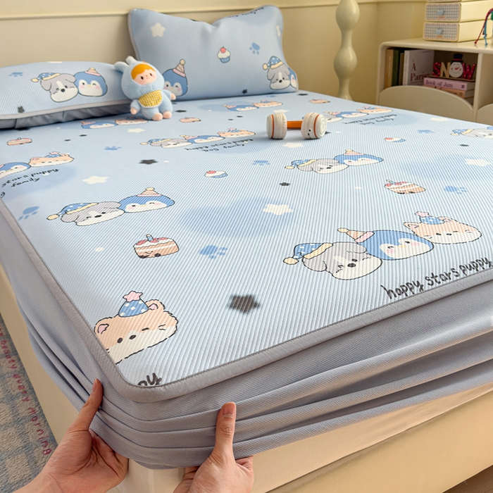 宜派家纺 2026新款冰豆豆席卡通凉席凉感值过0.21可机洗夏天学生宿舍单人席子 开心一家-床笠