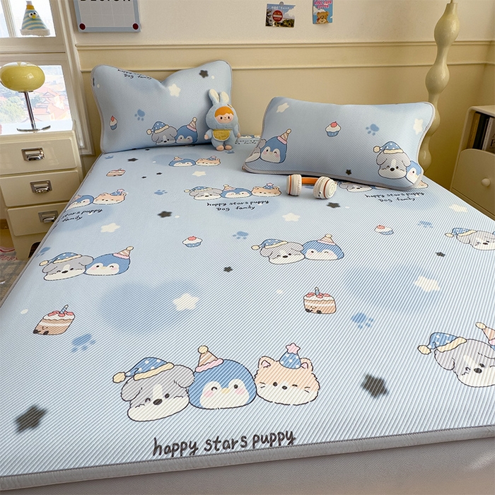 91家纺网 家纺一手货源 找家纺 宜派家纺 2026新款冰豆豆席卡通凉席凉感值过0.21可机洗夏天学生宿舍单人席子 开心一家-床笠