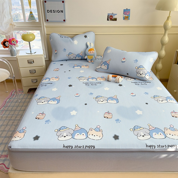 91家纺网 家纺一手货源 找家纺 宜派家纺 2026新款冰豆豆席卡通凉席凉感值过0.21可机洗夏天学生宿舍单人席子 开心一家-床笠