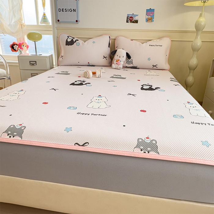 91家纺网 家纺一手货源 找家纺 宜派家纺 2026新款冰豆豆席卡通凉席凉感值过0.21可机洗夏天学生宿舍单人席子 快乐伙伴-床笠