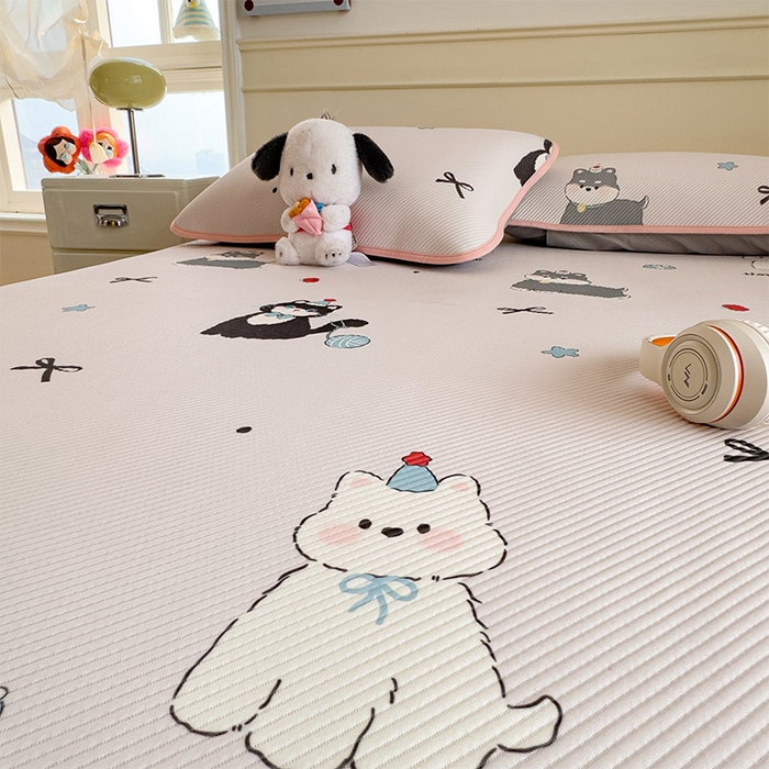 91家纺网 家纺一手货源 找家纺 宜派家纺 2026新款冰豆豆席卡通凉席凉感值过0.21可机洗夏天学生宿舍单人席子 快乐伙伴-床笠