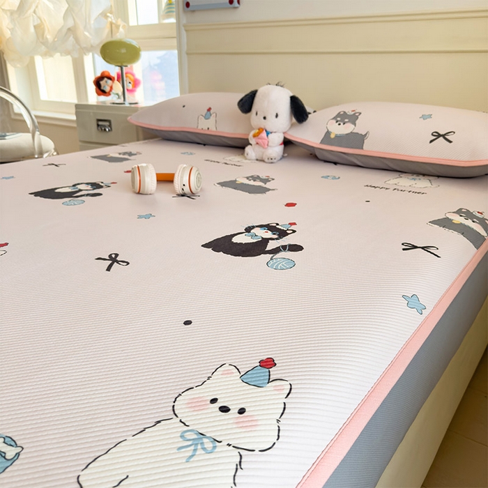 91家纺网 家纺一手货源 找家纺 宜派家纺 2026新款冰豆豆席卡通凉席凉感值过0.21可机洗夏天学生宿舍单人席子 快乐伙伴-床笠