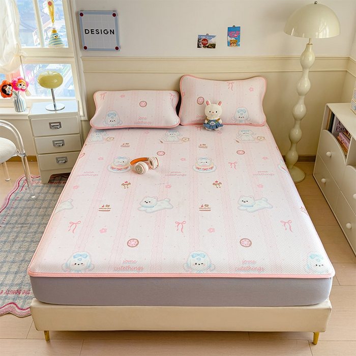 91家纺网 家纺一手货源 找家纺 宜派家纺 2026新款冰豆豆席卡通凉席凉感值过0.21可机洗夏天学生宿舍单人席子 萌萌皮皮狗-床笠