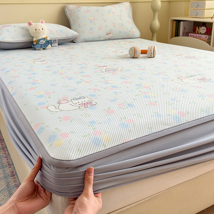 宜派家纺 2026新款冰豆豆席卡通凉席凉感值过0.21可机洗夏天学生宿舍单人席子 奶茶布丁-床笠