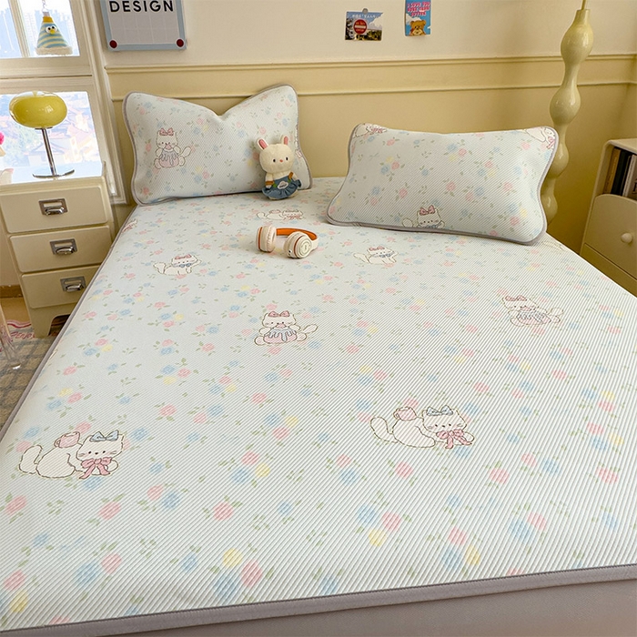 91家纺网 家纺一手货源 找家纺 宜派家纺 2026新款冰豆豆席卡通凉席凉感值过0.21可机洗夏天学生宿舍单人席子 奶茶布丁-床笠