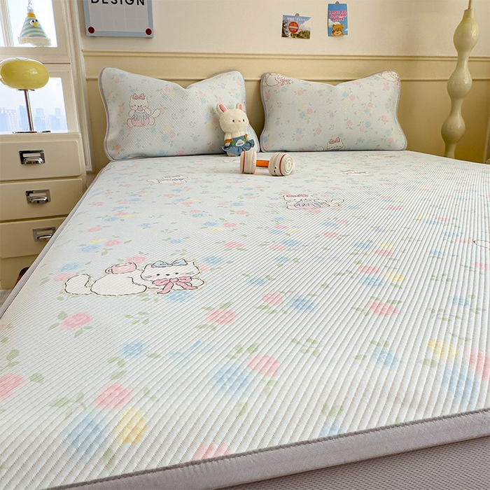 91家纺网 家纺一手货源 找家纺 宜派家纺 2026新款冰豆豆席卡通凉席凉感值过0.21可机洗夏天学生宿舍单人席子 奶茶布丁-床笠