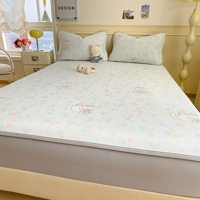 91家纺网 家纺一手货源 找家纺 宜派家纺 2026新款冰豆豆席卡通凉席凉感值过0.21可机洗夏天学生宿舍单人席子 奶茶布丁-床笠