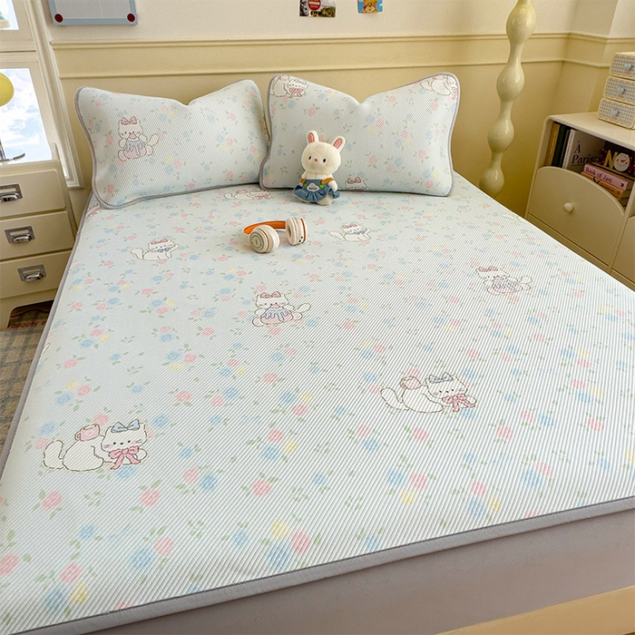 91家纺网 家纺一手货源 找家纺 宜派家纺 2026新款冰豆豆席卡通凉席凉感值过0.21可机洗夏天学生宿舍单人席子 奶茶布丁-床笠