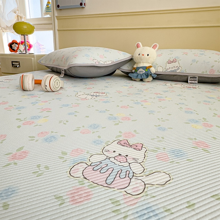 91家纺网 家纺一手货源 找家纺 宜派家纺 2026新款冰豆豆席卡通凉席凉感值过0.21可机洗夏天学生宿舍单人席子 奶茶布丁-床笠