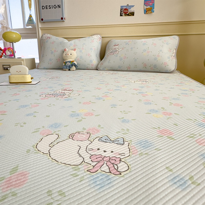 91家纺网 家纺一手货源 找家纺 宜派家纺 2026新款冰豆豆席卡通凉席凉感值过0.21可机洗夏天学生宿舍单人席子 奶茶布丁-床笠