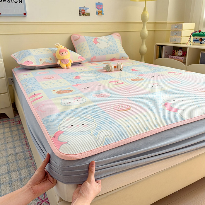 91家纺网 家纺一手货源 找家纺 宜派家纺 2026新款冰豆豆席卡通凉席凉感值过0.21可机洗夏天学生宿舍单人席子 曲奇蒂-床笠