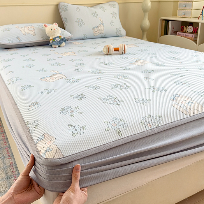 宜派家纺 2026新款冰豆豆席卡通凉席凉感值过0.21可机洗夏天学生宿舍单人席子 小花猫-床笠