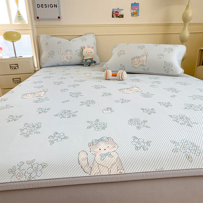 91家纺网 家纺一手货源 找家纺 宜派家纺 2026新款冰豆豆席卡通凉席凉感值过0.21可机洗夏天学生宿舍单人席子 小花猫-床笠