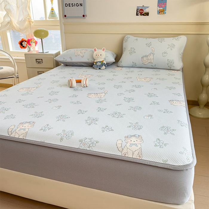 91家纺网 家纺一手货源 找家纺 宜派家纺 2026新款冰豆豆席卡通凉席凉感值过0.21可机洗夏天学生宿舍单人席子 小花猫-床笠