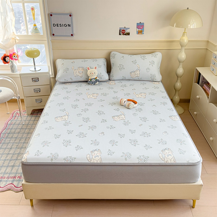 91家纺网 家纺一手货源 找家纺 宜派家纺 2026新款冰豆豆席卡通凉席凉感值过0.21可机洗夏天学生宿舍单人席子 小花猫-床笠