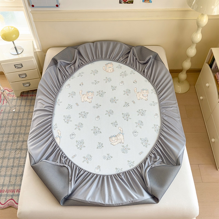 91家纺网 家纺一手货源 找家纺 宜派家纺 2026新款冰豆豆席卡通凉席凉感值过0.21可机洗夏天学生宿舍单人席子 小花猫-床笠