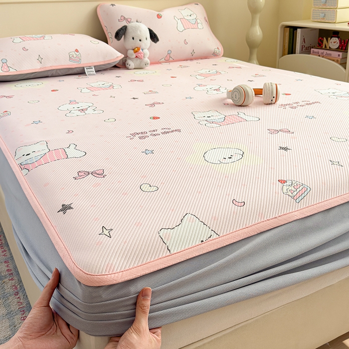 宜派家纺 2026新款冰豆豆席卡通凉席凉感值过0.21可机洗夏天学生宿舍单人席子 心心蜜狗-床笠