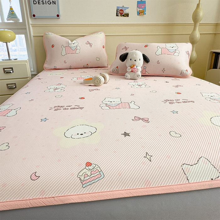 91家纺网 家纺一手货源 找家纺 宜派家纺 2026新款冰豆豆席卡通凉席凉感值过0.21可机洗夏天学生宿舍单人席子 心心蜜狗-床笠