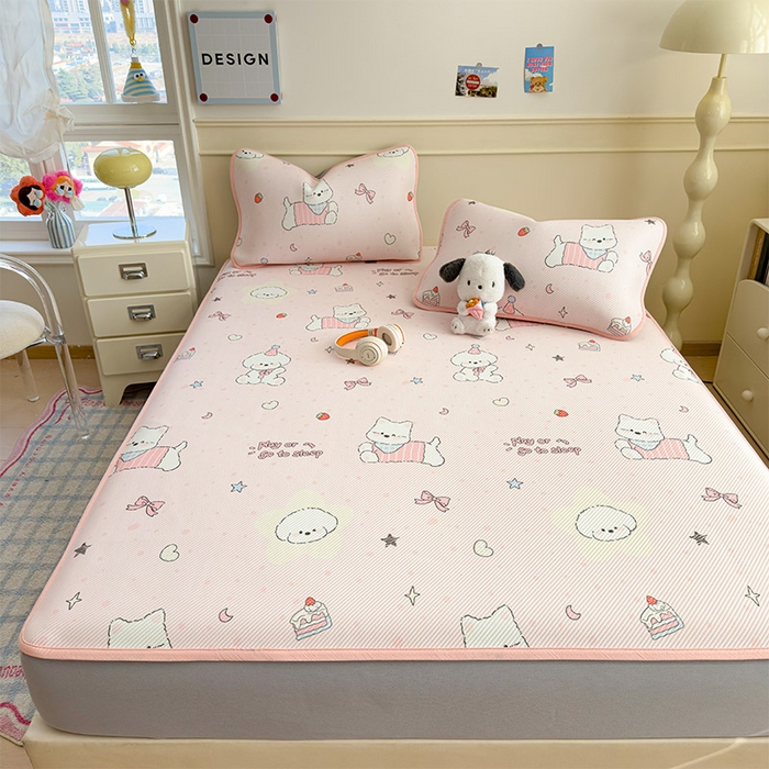 91家纺网 家纺一手货源 找家纺 宜派家纺 2026新款冰豆豆席卡通凉席凉感值过0.21可机洗夏天学生宿舍单人席子 心心蜜狗-床笠