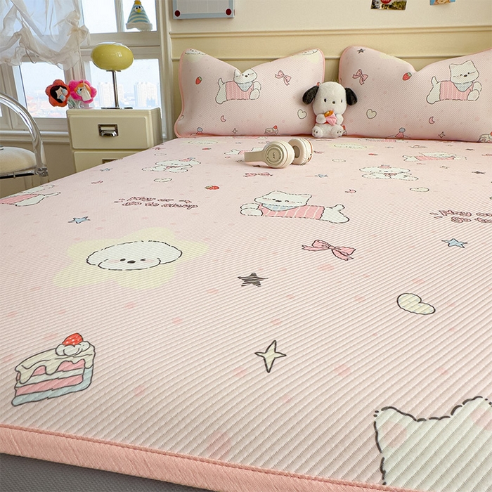 91家纺网 家纺一手货源 找家纺 宜派家纺 2026新款冰豆豆席卡通凉席凉感值过0.21可机洗夏天学生宿舍单人席子 心心蜜狗-床笠