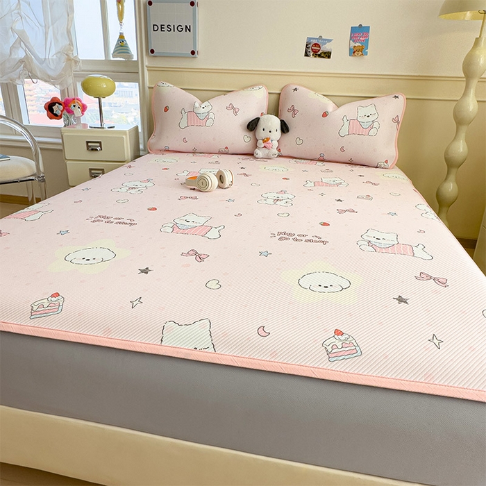 91家纺网 家纺一手货源 找家纺 宜派家纺 2026新款冰豆豆席卡通凉席凉感值过0.21可机洗夏天学生宿舍单人席子 心心蜜狗-床笠