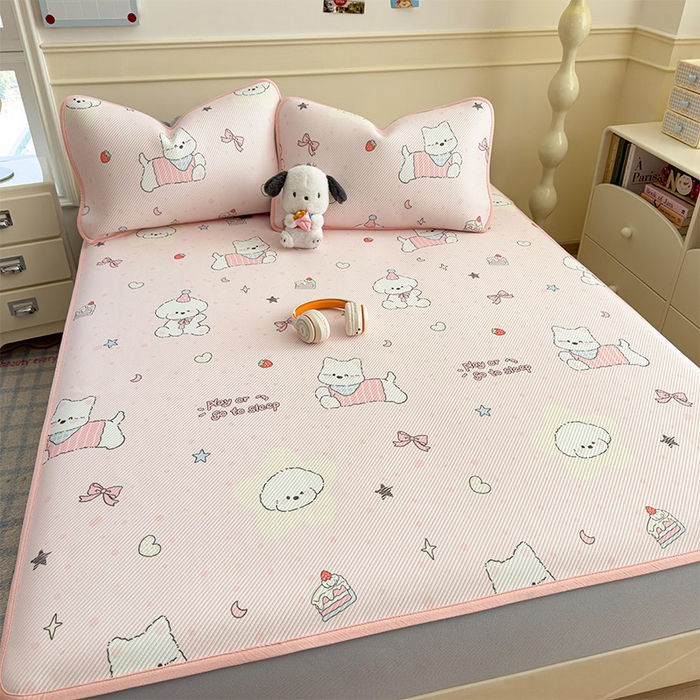 91家纺网 家纺一手货源 找家纺 宜派家纺 2026新款冰豆豆席卡通凉席凉感值过0.21可机洗夏天学生宿舍单人席子 心心蜜狗-床笠