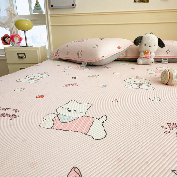 91家纺网 家纺一手货源 找家纺 宜派家纺 2026新款冰豆豆席卡通凉席凉感值过0.21可机洗夏天学生宿舍单人席子 心心蜜狗-床笠