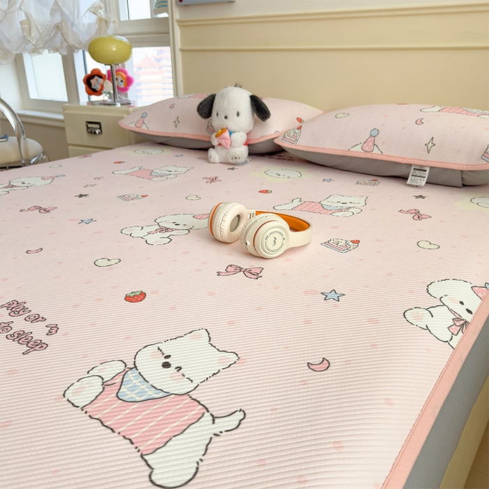 91家纺网 家纺一手货源 找家纺 宜派家纺 2026新款冰豆豆席卡通凉席凉感值过0.21可机洗夏天学生宿舍单人席子 心心蜜狗-床笠