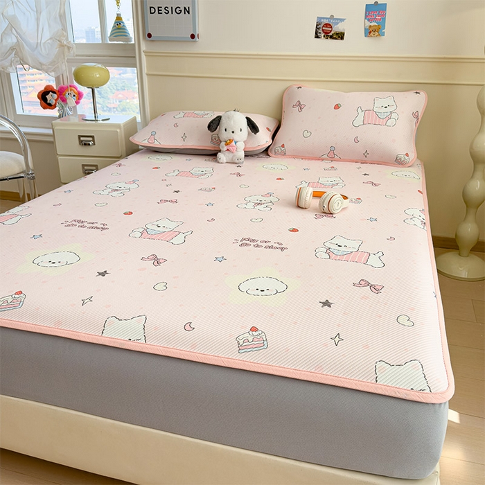 91家纺网 家纺一手货源 找家纺 宜派家纺 2026新款冰豆豆席卡通凉席凉感值过0.21可机洗夏天学生宿舍单人席子 心心蜜狗-床笠