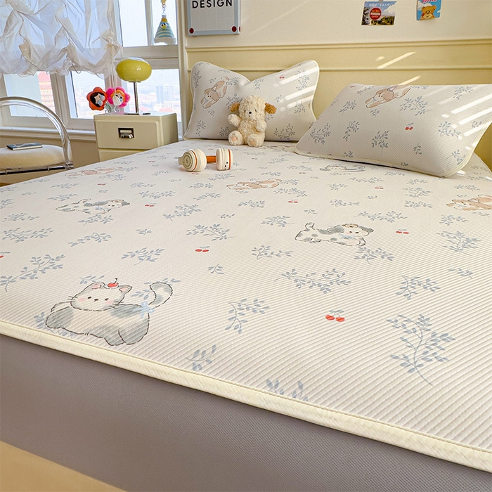 91家纺网 家纺一手货源 找家纺 宜派家纺 2026新款冰豆豆席卡通凉席凉感值过0.21可机洗夏天学生宿舍单人席子 樱桃泡泡狗-床笠