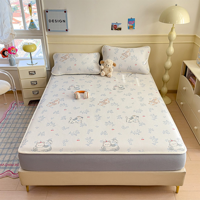 91家纺网 家纺一手货源 找家纺 宜派家纺 2026新款冰豆豆席卡通凉席凉感值过0.21可机洗夏天学生宿舍单人席子 樱桃泡泡狗-床笠